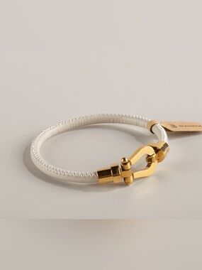 Western White Leather Bracelet with Gold Horseshoe Clasp Horseshoe Bracelet